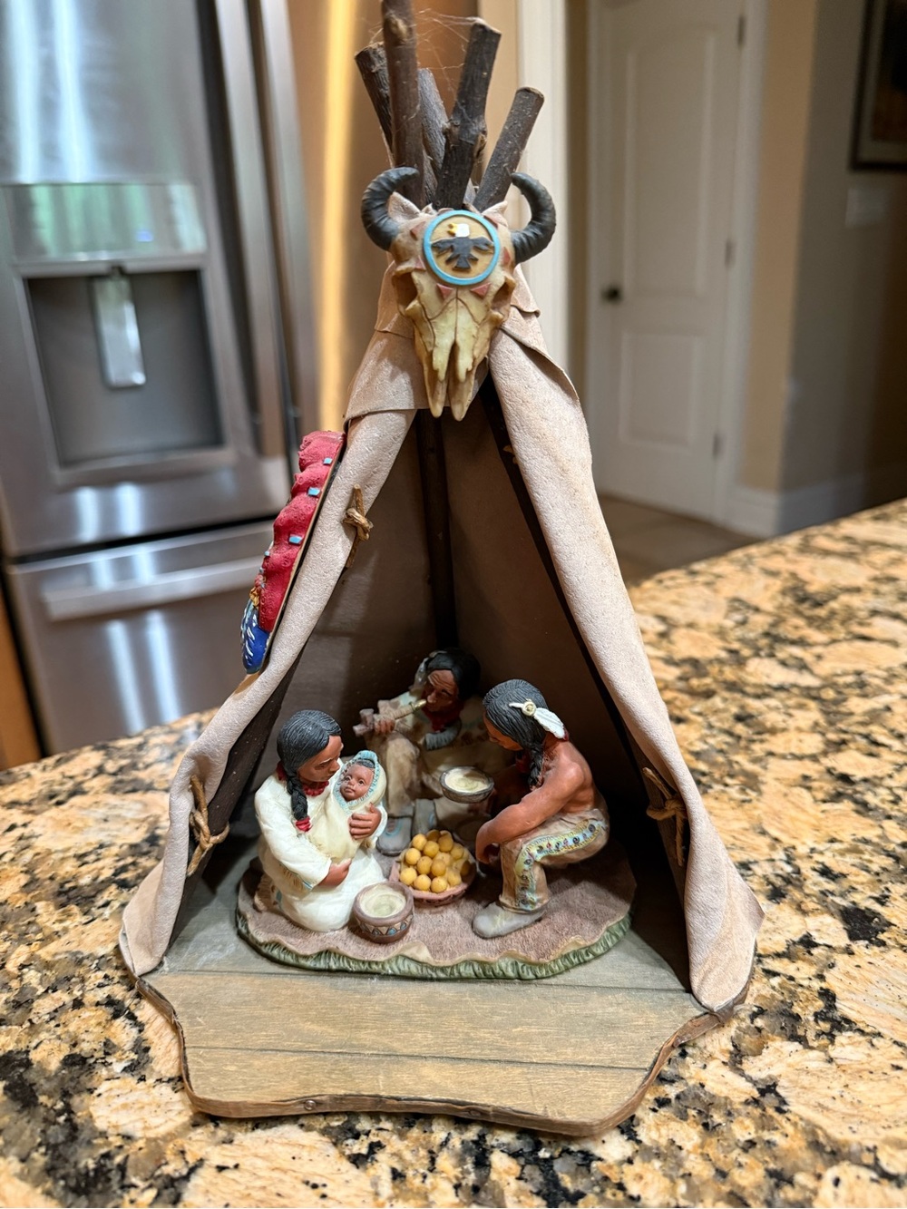 Native American Family Figurine in Tepee Display
